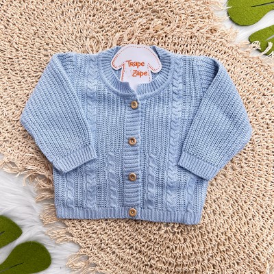 Casaco de Linha Ponto Alto com Botões - Azul Bebê